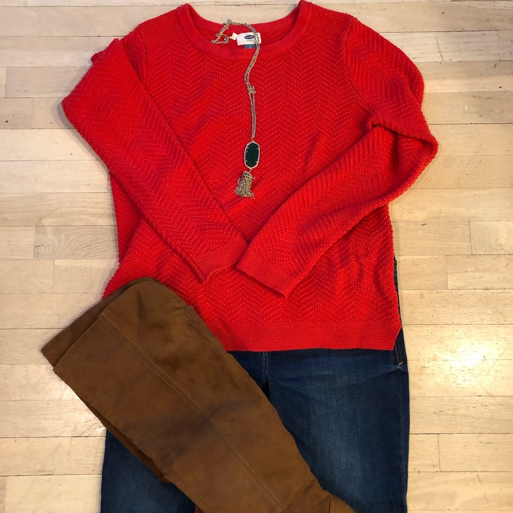 Old Nave Red Orange Knit Chevron Sweater